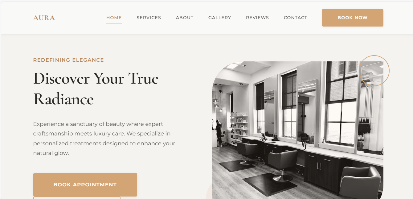 Aura Salon & Spa website design - Premium hair and beauty experience by Ascend Labs